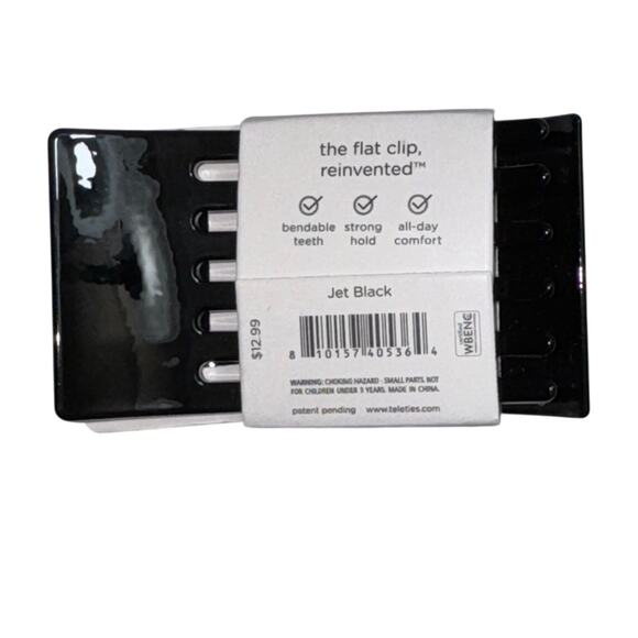 TELETIES Jet Black Large Flat Rectangle Hair Clip Durable Everyday - Picture 2 of 3